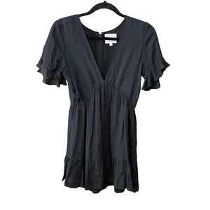 Privacy please black v neck flutter sleeve mini dress small revolve